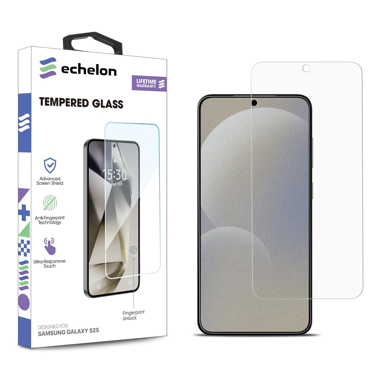 echelon Tempered Glass Screen Protector (2.5D) for Samsung Galaxy S25 / Galaxy S24 - Clear
