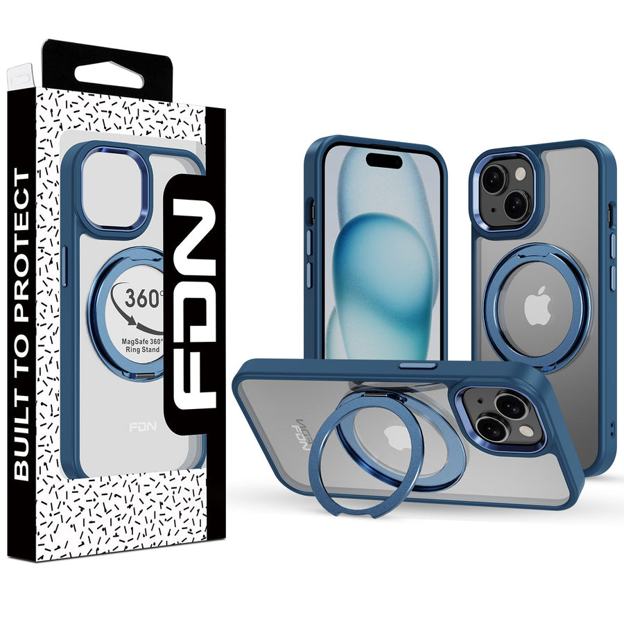 FDN RingRound 360° Kickstand Case w/ MagSafe for Apple iPhone 15 - Blue