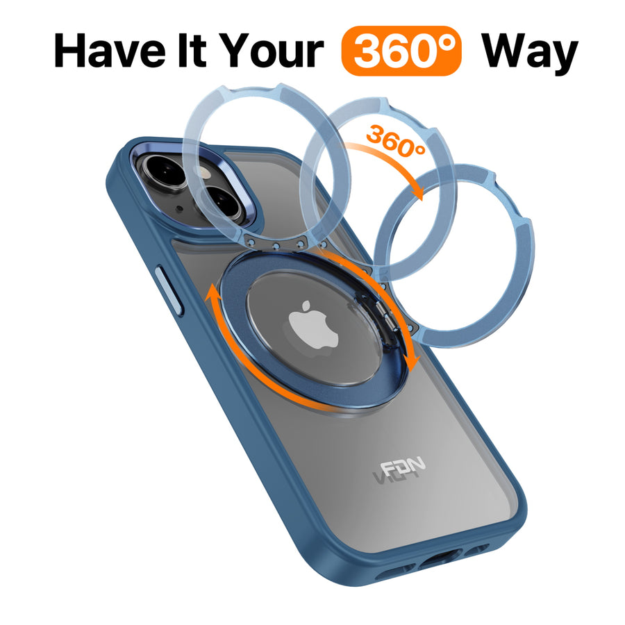 FDN RingRound 360° Kickstand Case w/ MagSafe for Apple iPhone 15 - Blue - FIP15CSFGMS332-8.jpg