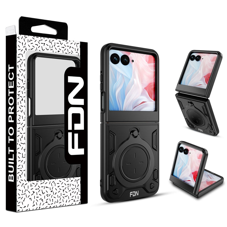FDN Anti-Drop Hybrid Protector Case (with Ring Stand) for Motorola razr (2024) - Black / Black