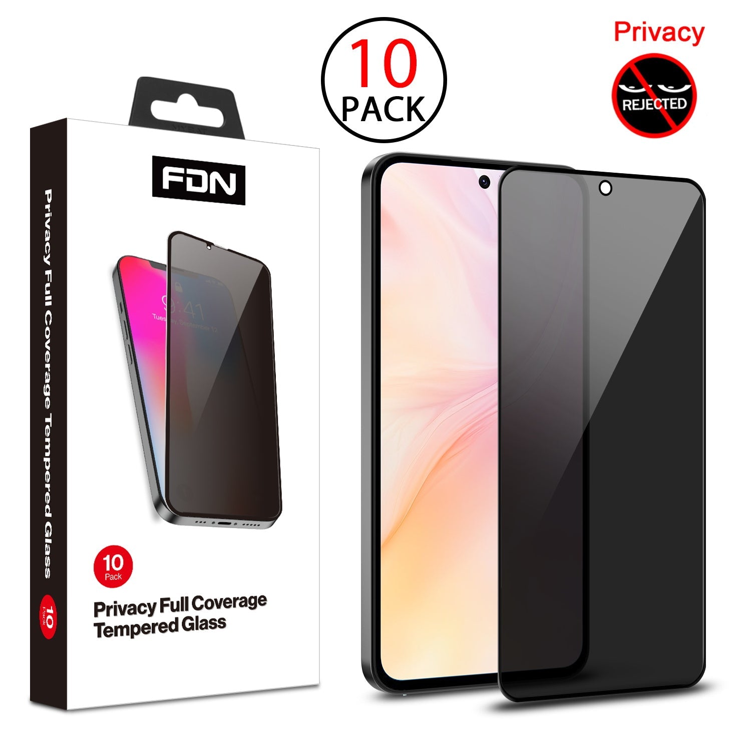 FDN Privacy Full Coverage Tempered Glass Screen Protector (10-pack) for Samsung Galaxy A36 5G / Galaxy A56 5G - Black