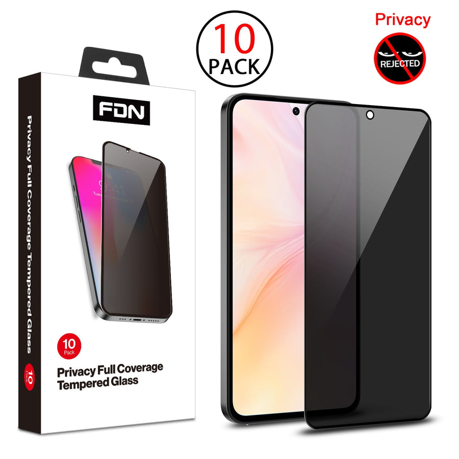 FDN Privacy Full Coverage Tempered Glass Screen Protector (10-pack) for Samsung Galaxy A36 5G / Galaxy A56 5G - Black