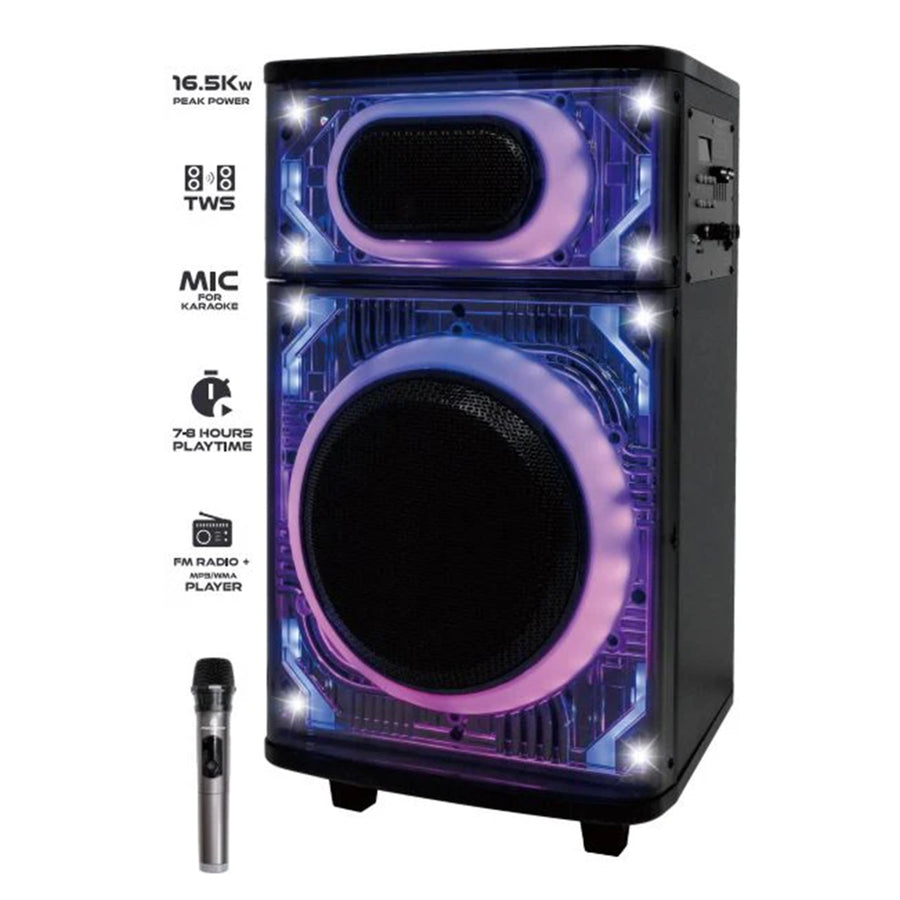 MaxPower GLOW 10 Bluetooth Karaoke Speaker with 10" Sub Woofer, Microphone and LED Lights - Black - GLOW-10-MPD1025XB-6.jpg