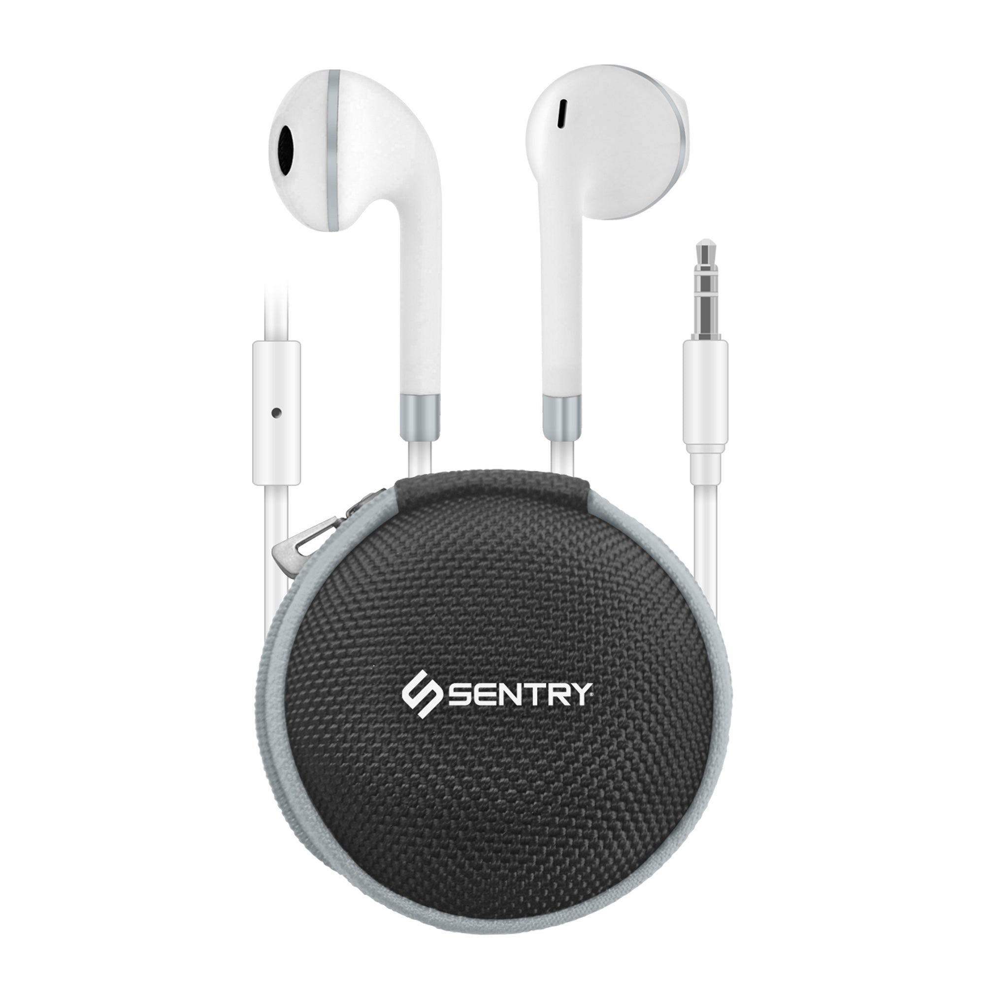 Sentry Elements Wired Ear Buds with Zipper Carrying Case - WHITE