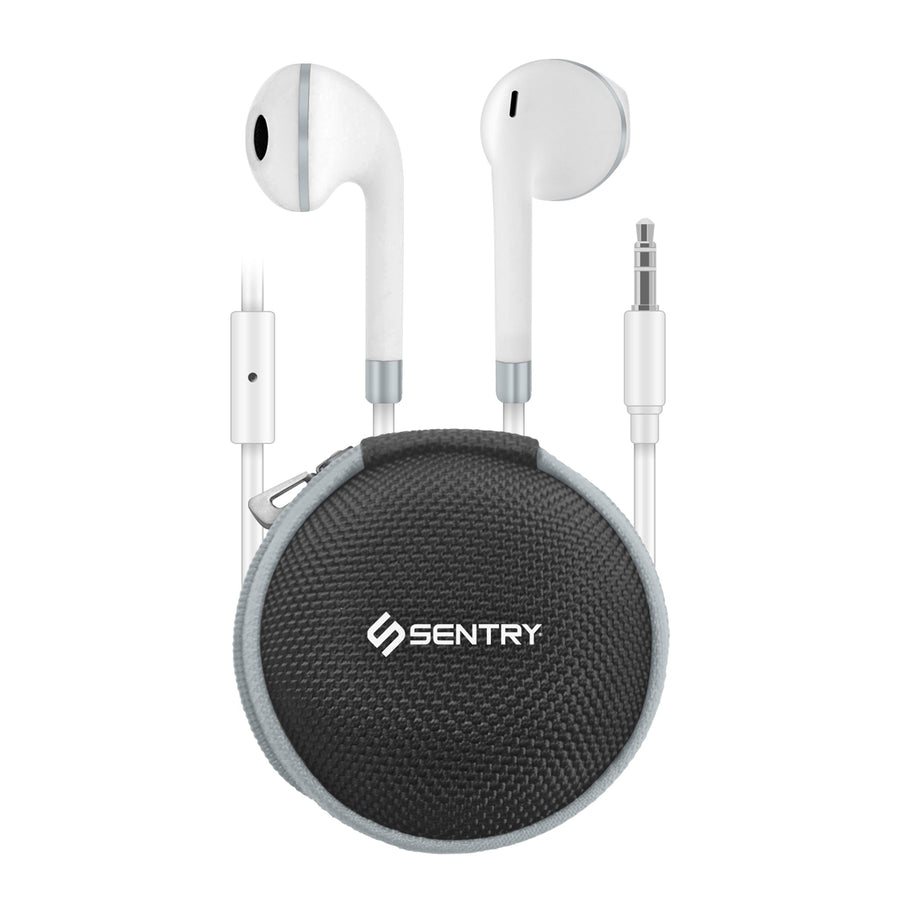 Sentry Elements Wired Ear Buds with Zipper Carrying Case - WHITE