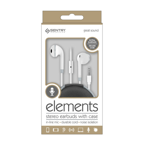 Sentry Elements Wired Ear Buds with Zipper Carrying Case - WHITE - HM128Z-2.jpg