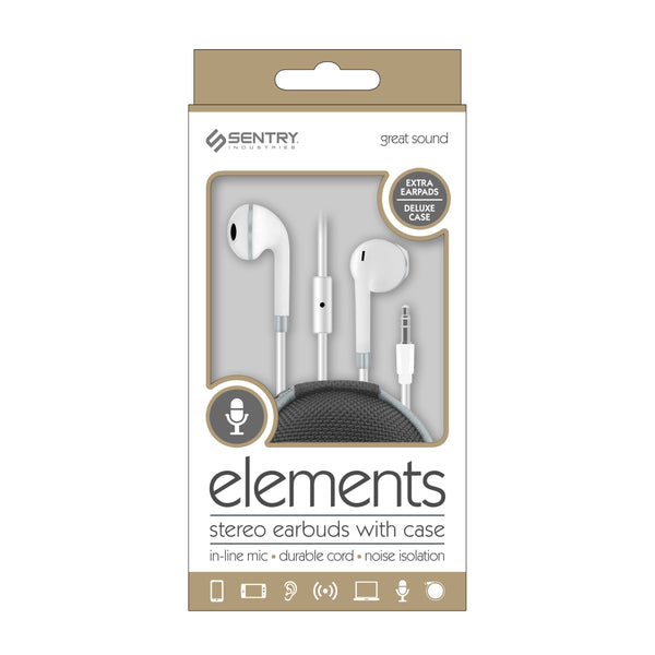 Sentry Elements Wired Ear Buds with Zipper Carrying Case - WHITE - HM128Z-2.jpg