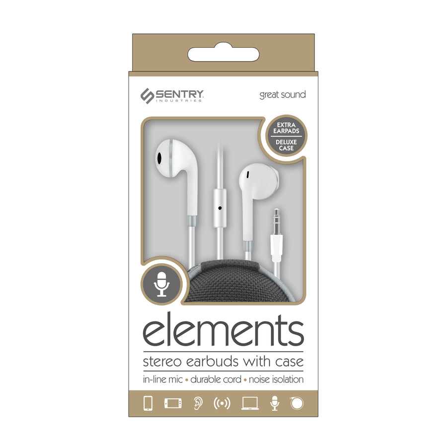 Sentry Elements Wired Ear Buds with Zipper Carrying Case - WHITE - HM128Z-2.jpg
