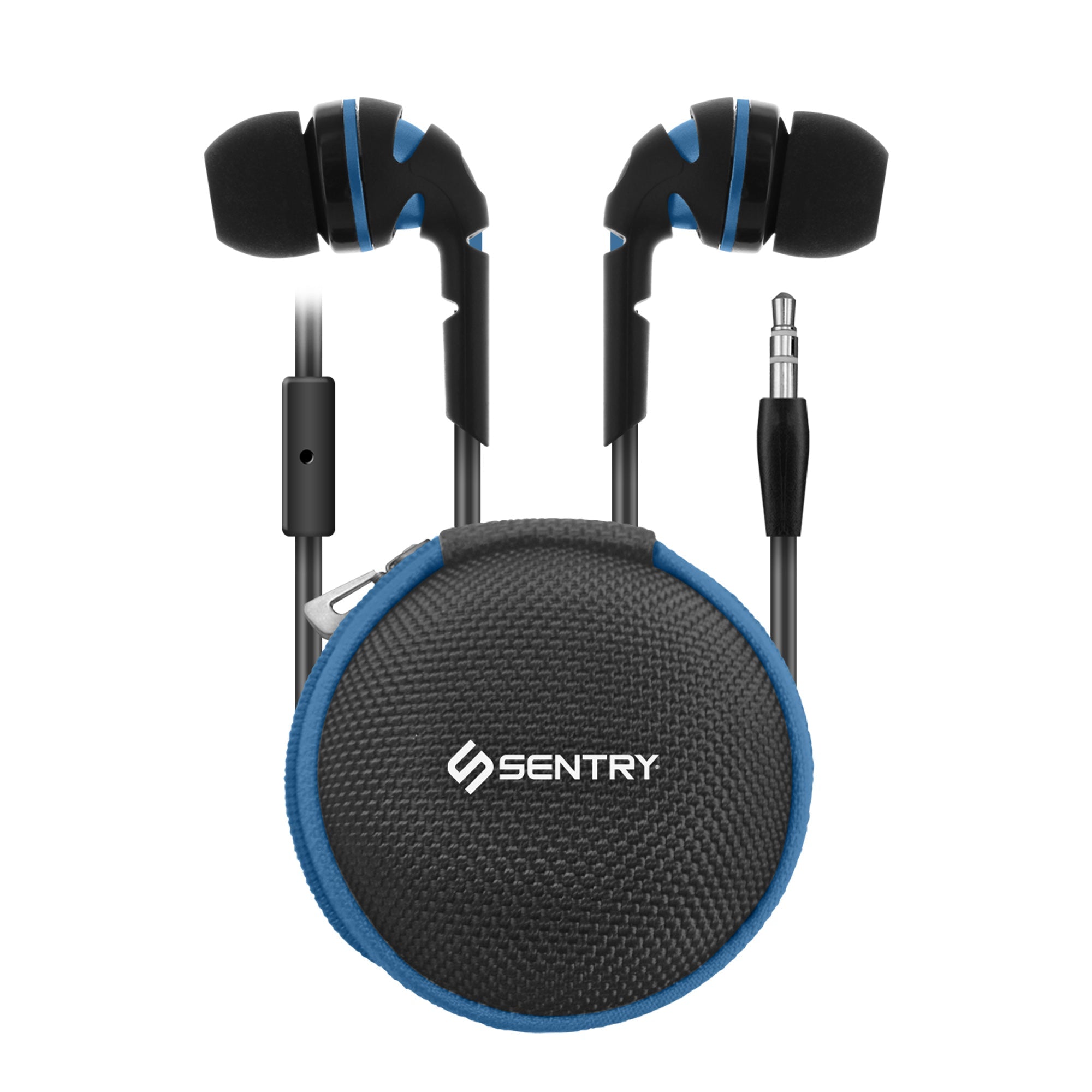 Sentry Neons Wired Ear Buds with Zipper Carrying Case - BLUE