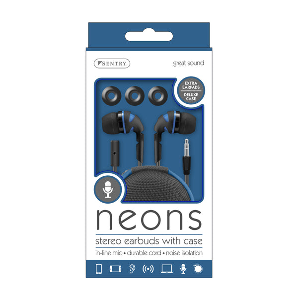 Sentry Neons Wired Ear Buds with Zipper Carrying Case - BLUE - HM610BLUZ-2.jpg