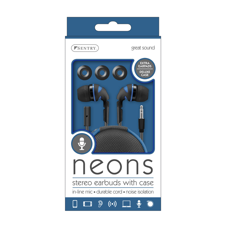 Sentry Neons Wired Ear Buds with Zipper Carrying Case - BLUE - HM610BLUZ-2.jpg