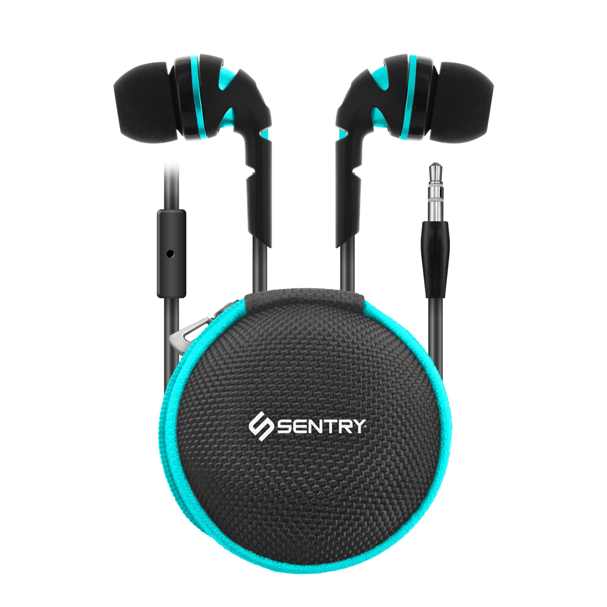 Sentry Neons Wired Ear Buds with Zipper Carrying Case - TEAL