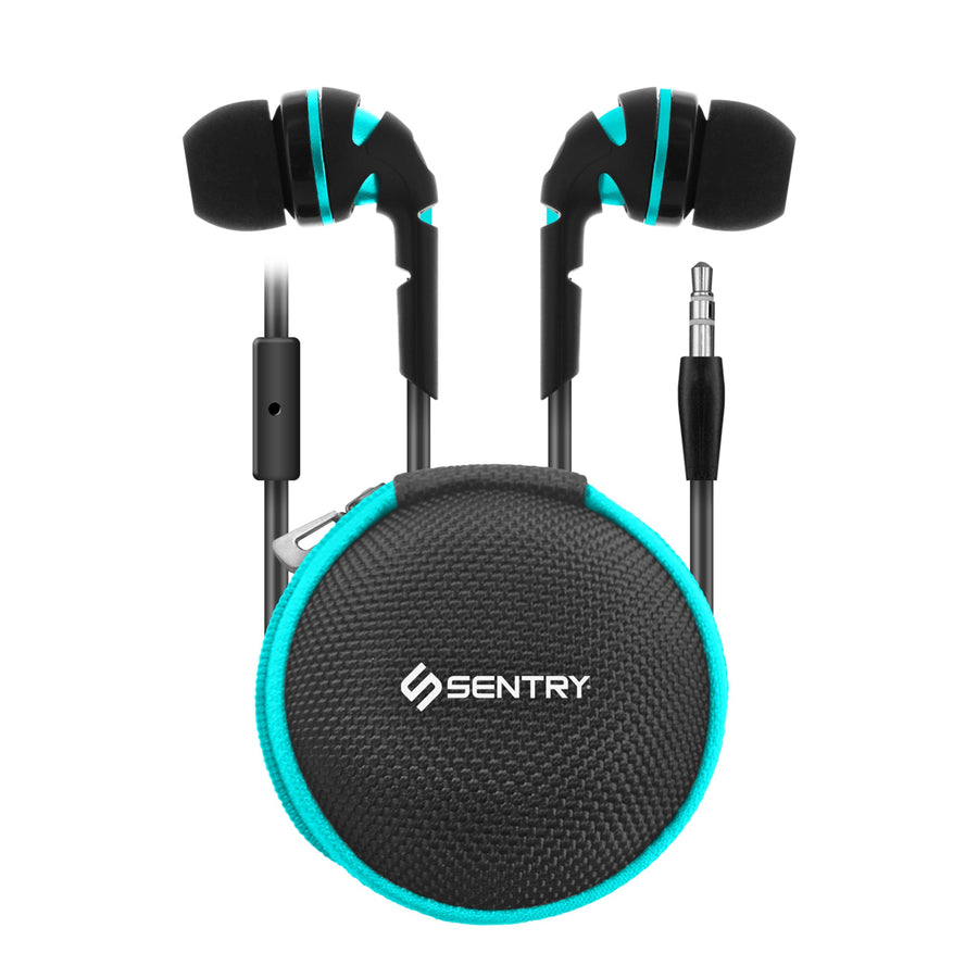 Sentry Neons Wired Ear Buds with Zipper Carrying Case - TEAL