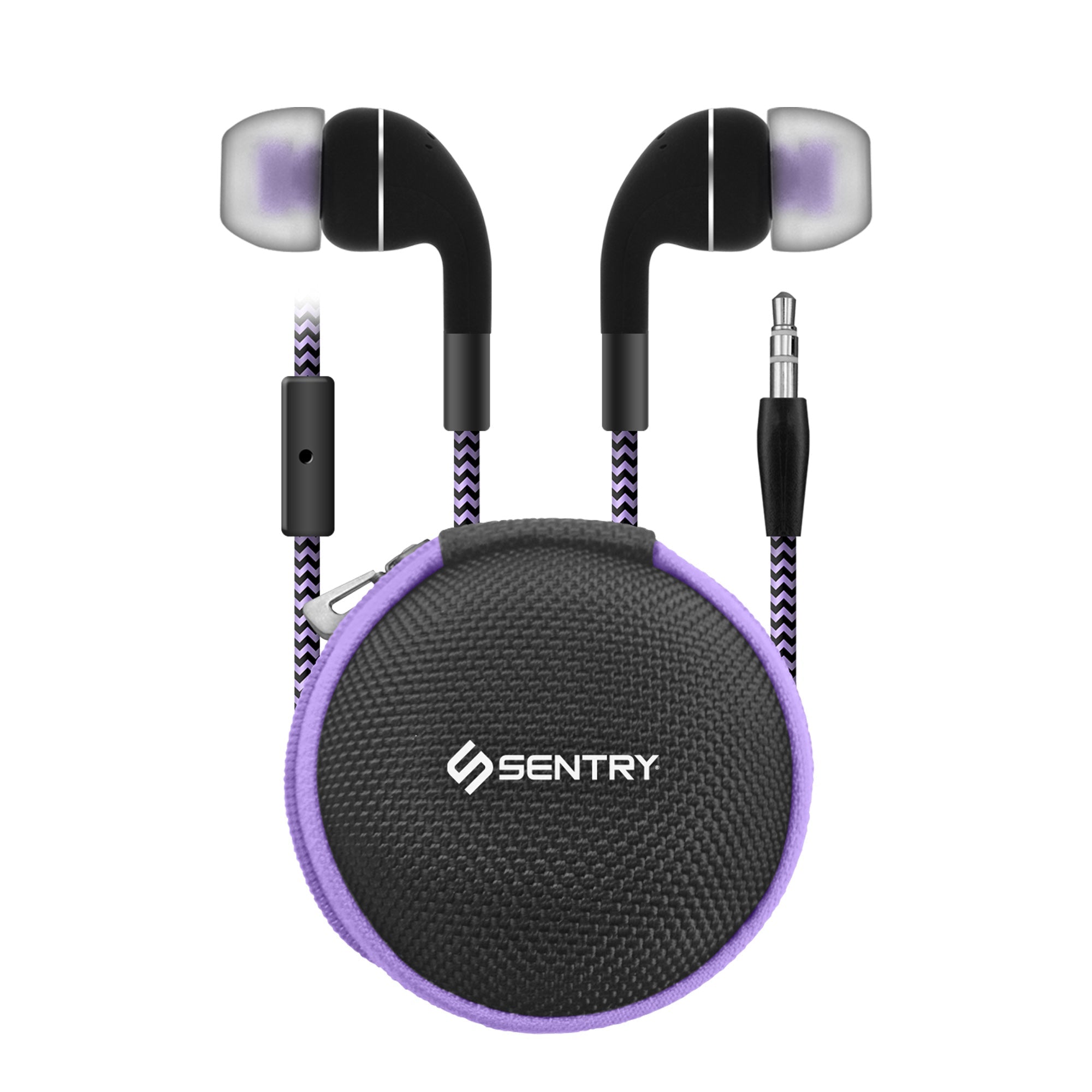 Sentry Tunes Wired Ear Buds with Zipper Carrying Case - PURPLE