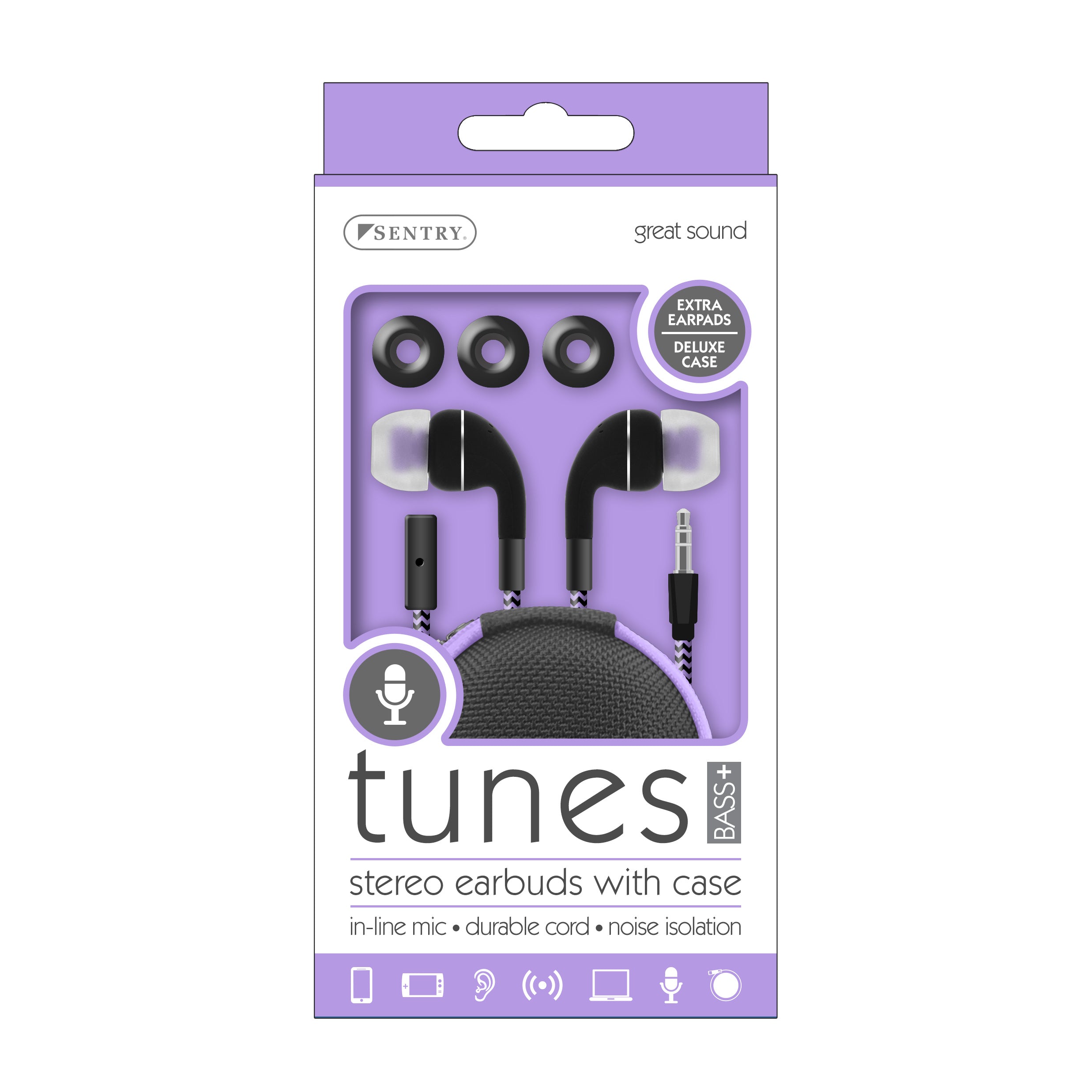 Sentry Tunes Wired Ear Buds with Zipper Carrying Case - PURPLE - HM655Z-2.jpg