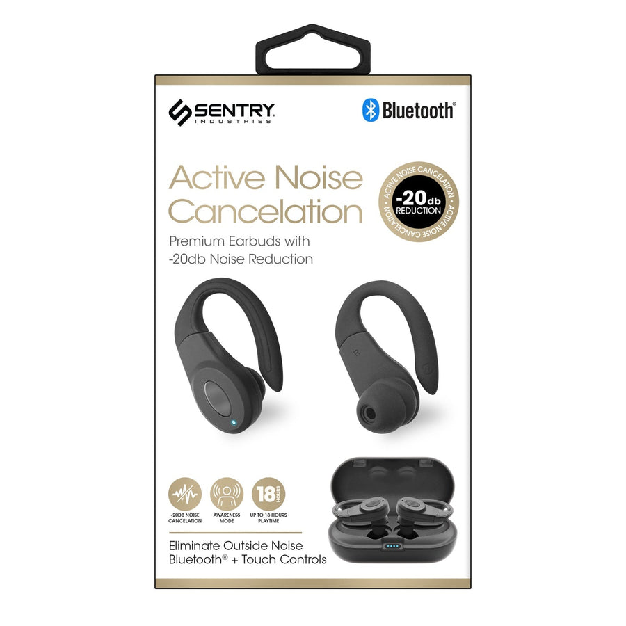 Sentry Active Noise Cancelling Bluetooth True Wireless Sport Hooks - Black