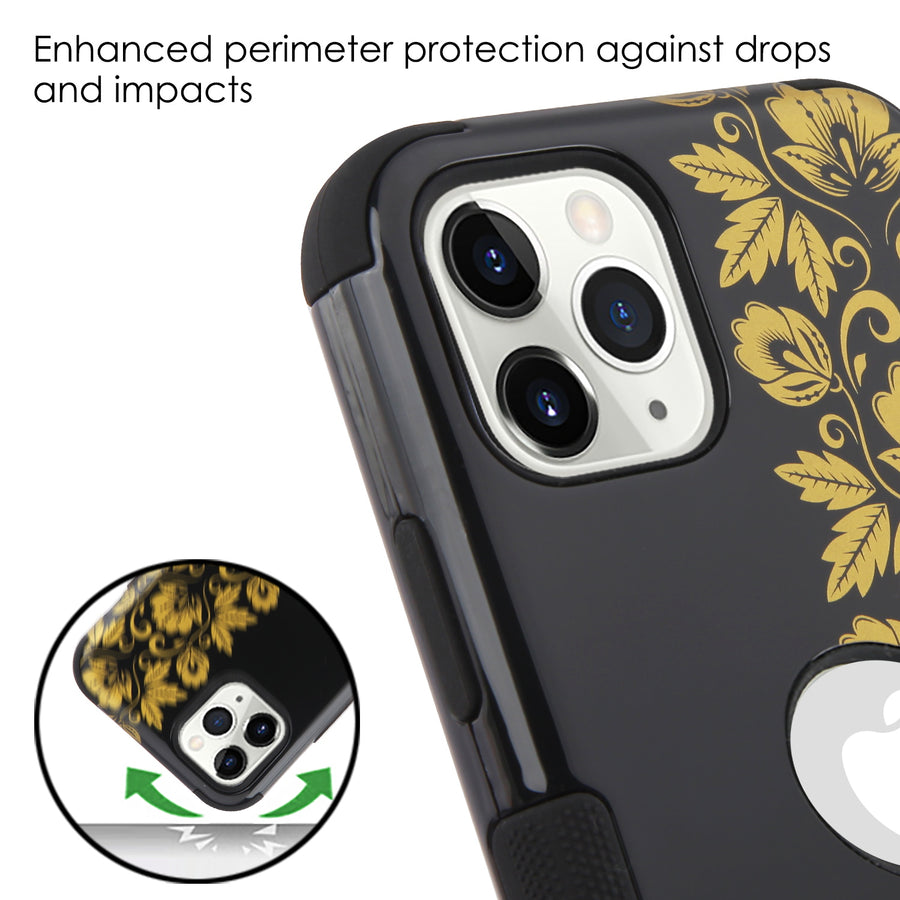 MyBat TUFF Series Case for Apple iPhone 11 Pro Max - Gold Floral Stripe / Black - IP11MHPCTUFFIM1050-6.jpg
