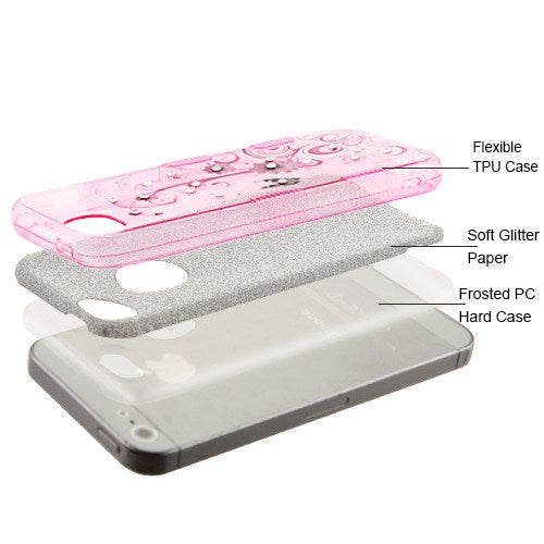 MyBat Full Glitter TUFF Series Case for Apple iPhone 5s/5 / SE - Butterfly Flowers (Pink) Diamante - IPHONE5SHPCTUFFGTIMDI005WP-3.jpg