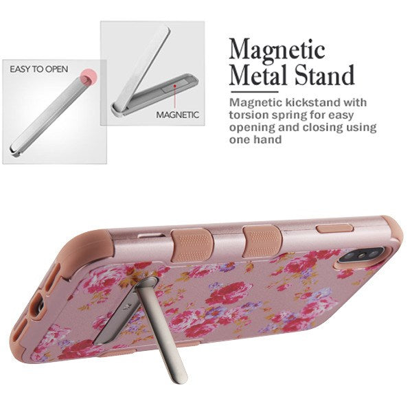 MyBat TUFF Series Case (with Magnetic Metal Stand) for Apple iPhone XS Max - Vintage Rose Bush Textured Rose Gold / Rose Gold - IPXSMAXHPCTUFFIM3504WP-6.jpg