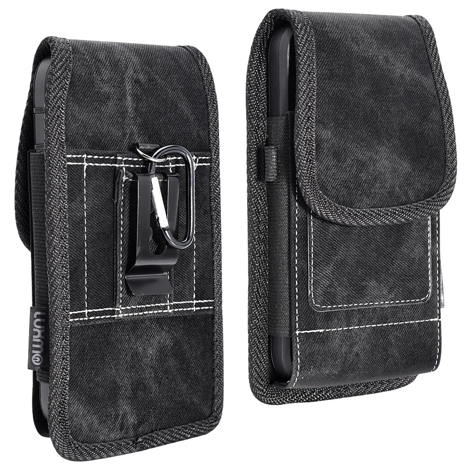 LUXMO Large Horizontal Universal Pouch w/ Dual Card Slots - Black Denim Fabric (Retail Packaging)