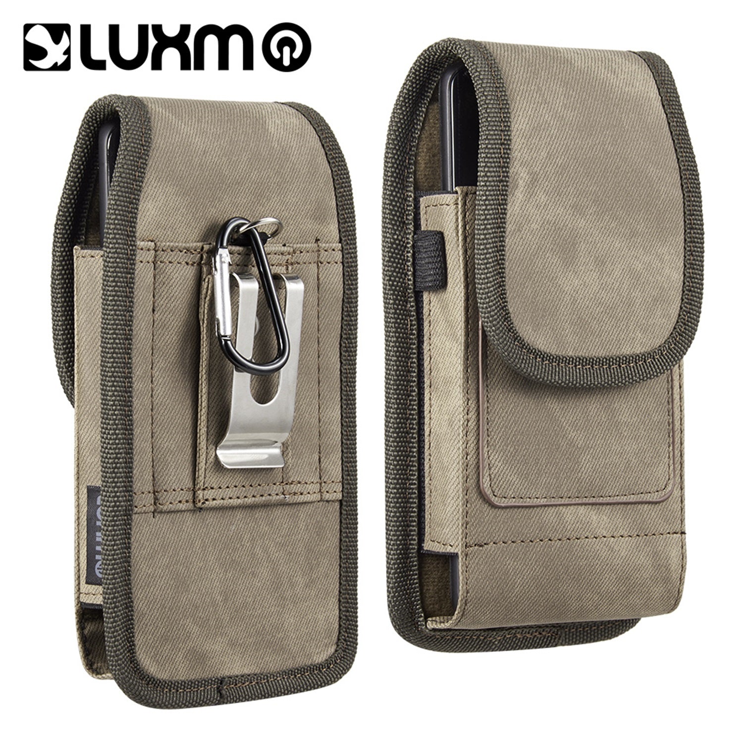 LUXMO Medium Vertical Universal Pouch w/ Dual Card Slots - Light Brown Denim Fabric