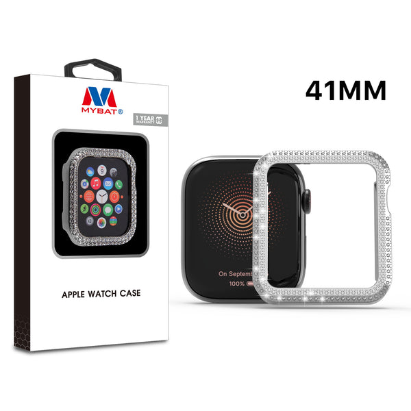 MyBat Apple Watch Case (with Diamonds) for Apple Watch Series 7 41mm/Watch Series 9 41mm / Watch Series 8 41mm - Electroplated Silver - MAPWH41CSFSSC032-1.jpg