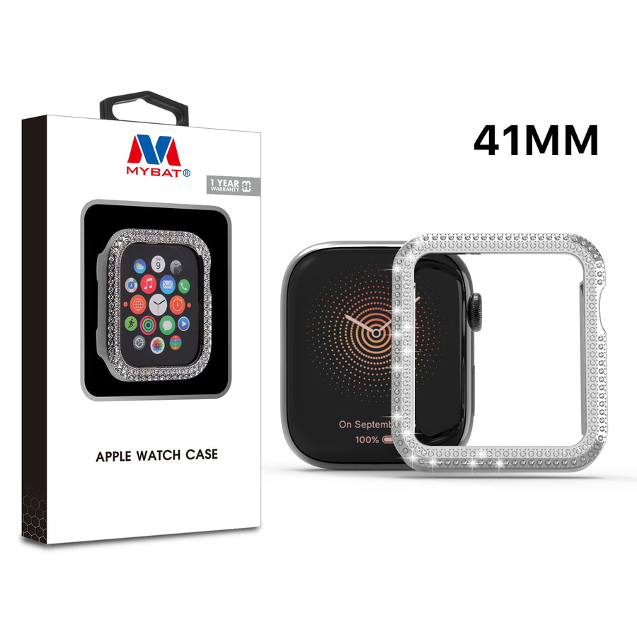 MyBat Apple Watch Case (with Diamonds) for Apple Watch Series 7 41mm/Watch Series 9 41mm / Watch Series 8 41mm - Electroplated Silver - MAPWH41CSFSSC032-1.jpg