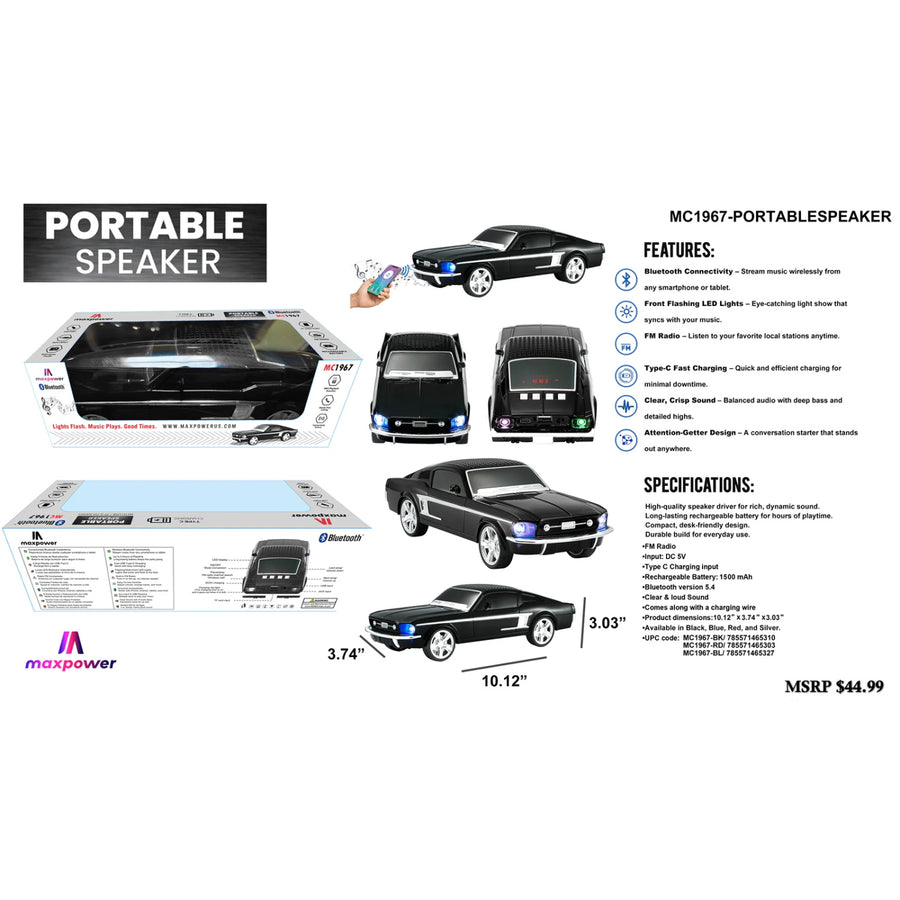MaxPower Mustang Style Bluetooth Speaker With Front Flashing Led Ligts - Black - MC1967-BK-5.jpg
