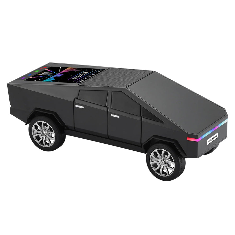 MaxPower Tesla cyber truck style Bluetooth Speaker with front flashing LED Lights and Back Light Up Panel - Black