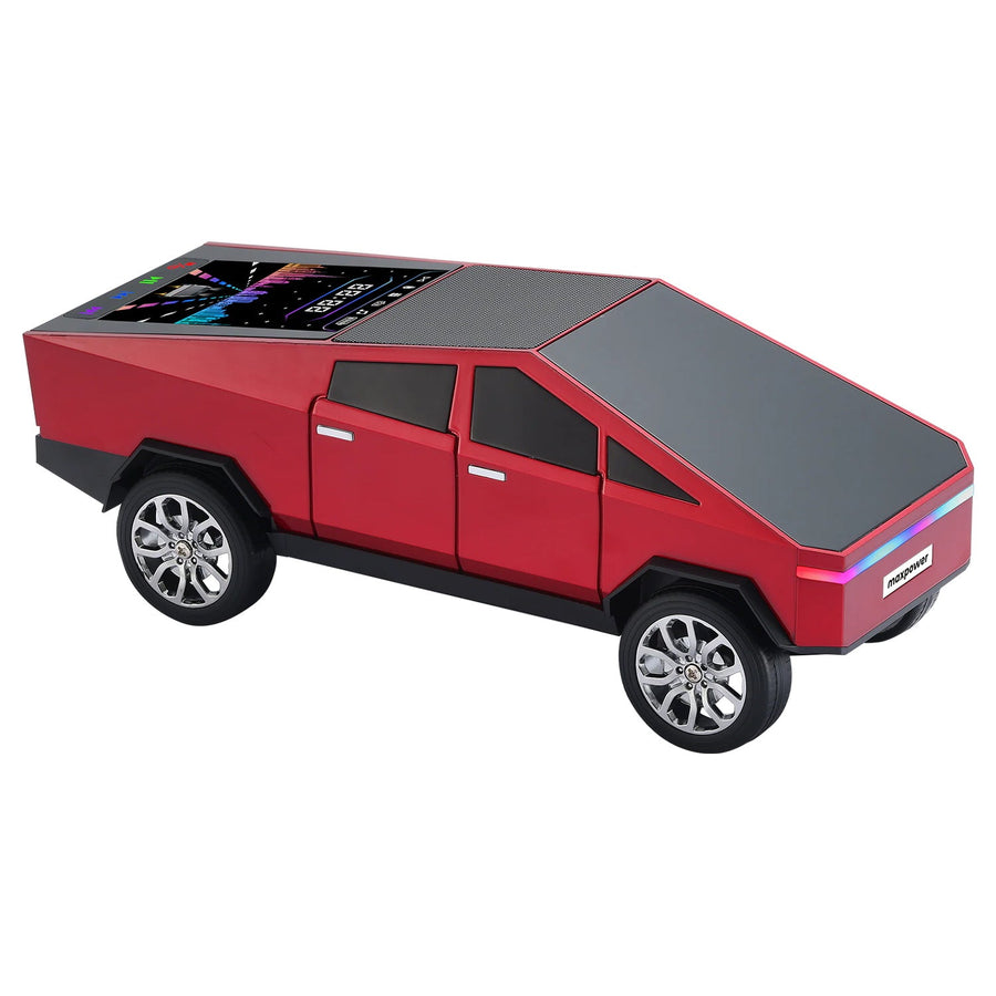 MaxPower Cybertruck Style Portable Bluetooth Speaker with LED Lights + Digital Display - Red