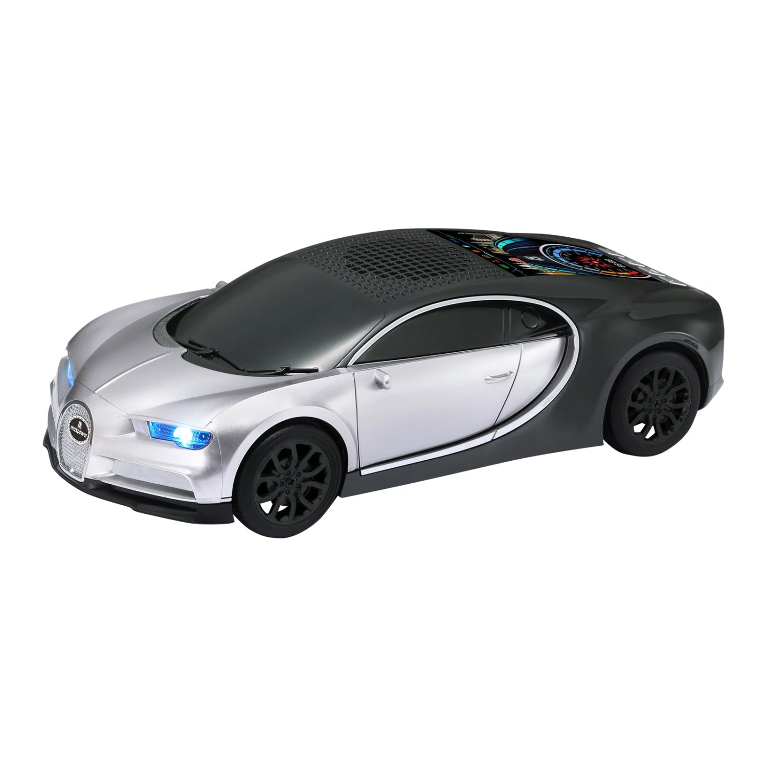 MaxPower Bugatti Style Bluetooth Speaker with LED Lights + Digital Display - Silver / Black