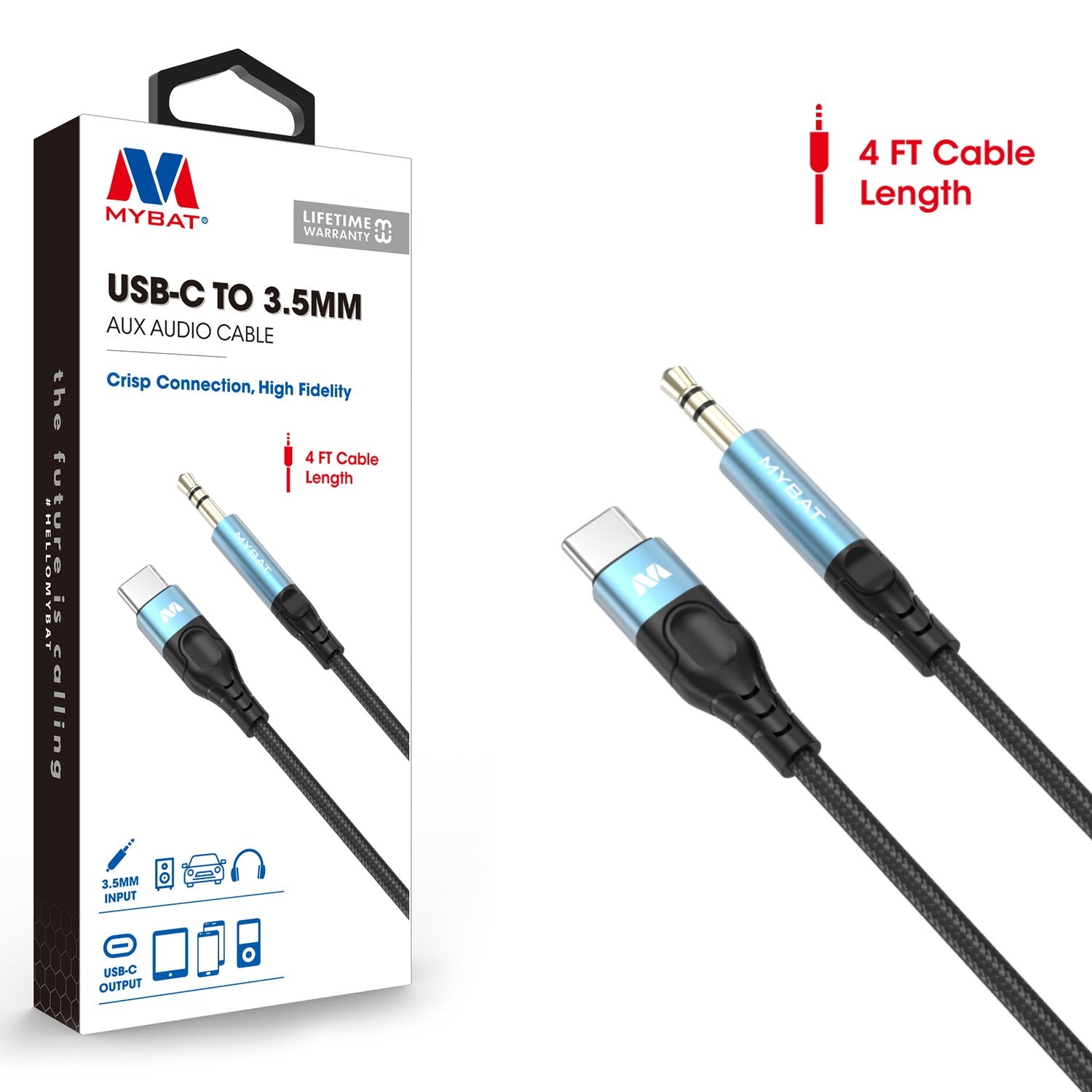 MyBat USB-C to 3.5mm Male Audio Cable - 4FT - Black