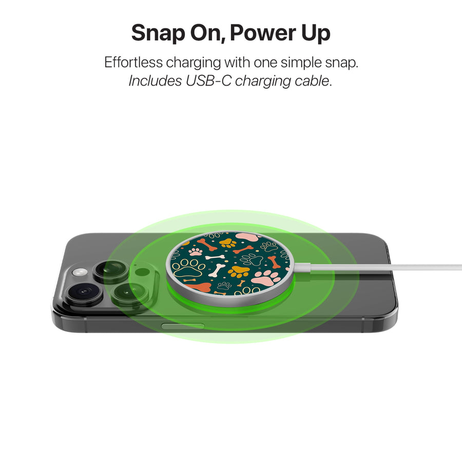 MyBat Design Lab Magnetic Wireless Charger - Silver - Paw Prints & Bones - MCGWIRC18SL-003-4.jpg