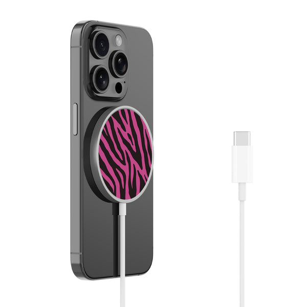 MyBat Design Lab Magnetic Wireless Charger - Silver - Pink Zebra Print - MCGWIRC18SL-010-2.jpg