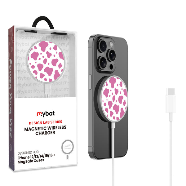MyBat Design Lab Magnetic Wireless Charger - Silver - Pink Cow Print - MCGWIRC18SL-015-1.jpg