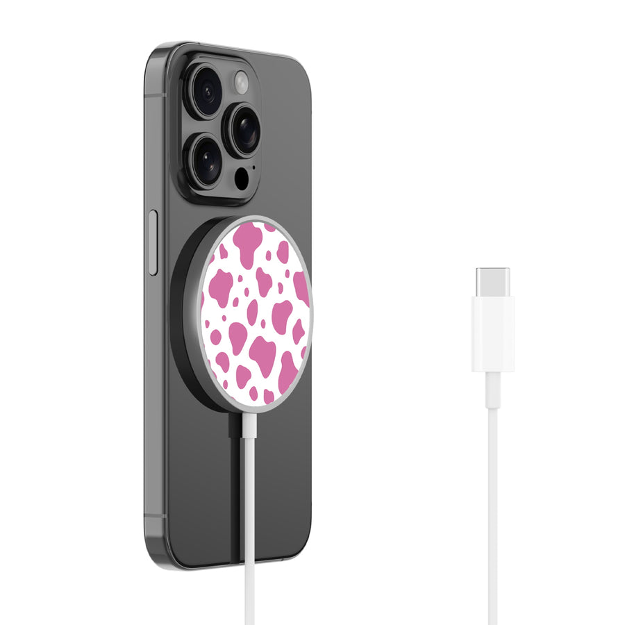 MyBat Design Lab Magnetic Wireless Charger - Silver - Pink Cow Print - MCGWIRC18SL-015-2.jpg
