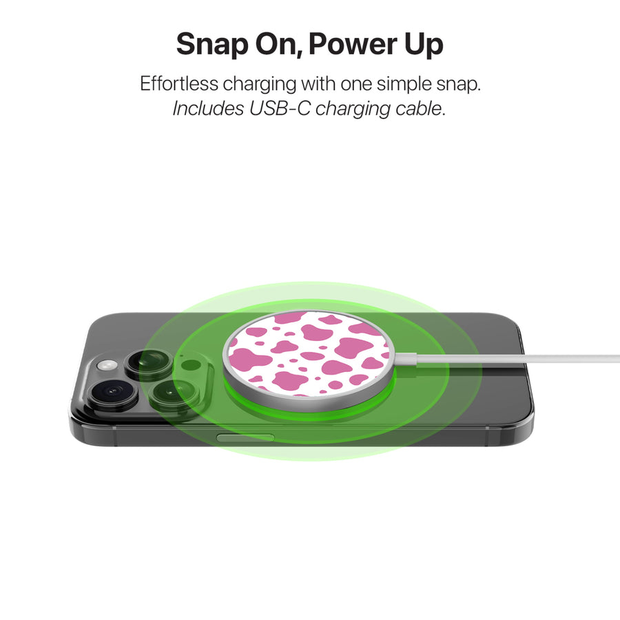 MyBat Design Lab Magnetic Wireless Charger - Silver - Pink Cow Print - MCGWIRC18SL-015-4.jpg