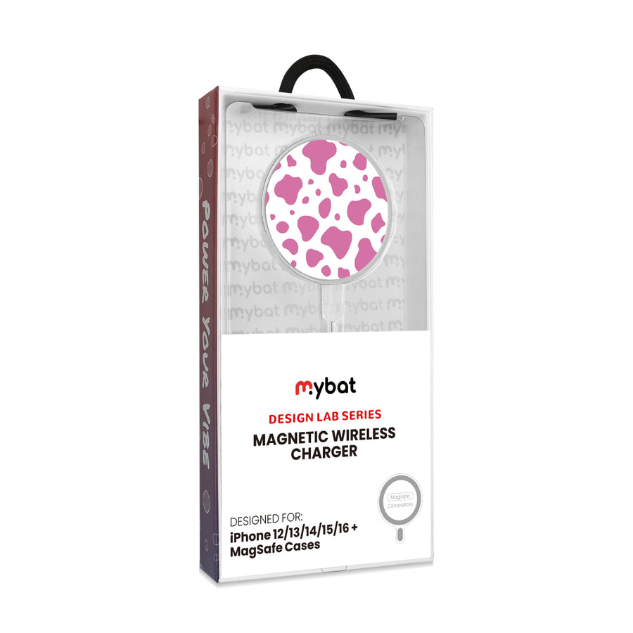 MyBat Design Lab Magnetic Wireless Charger - Silver - Pink Cow Print - MCGWIRC18SL-015-8.jpg