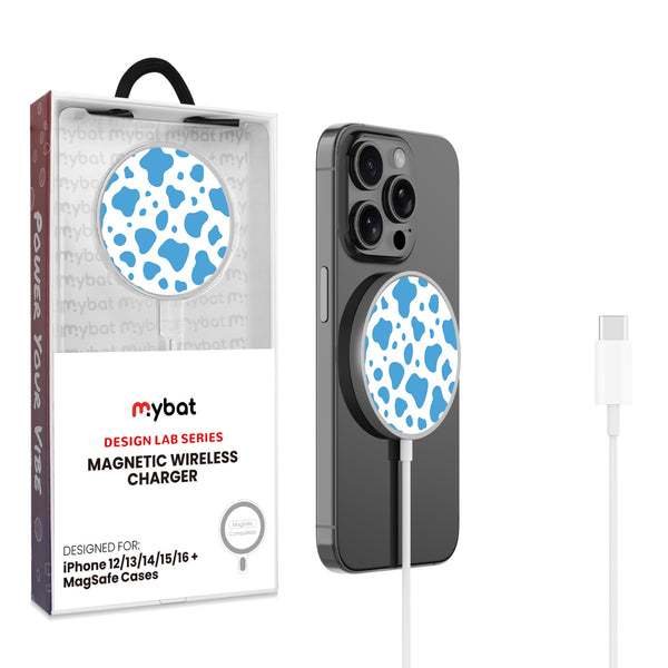 MyBat Design Lab Magnetic Wireless Charger - Silver - Blue Cow Print - MCGWIRC18SL-016-1.jpg