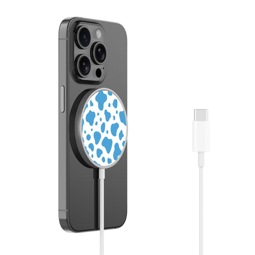 MyBat Design Lab Magnetic Wireless Charger - Silver - Blue Cow Print - MCGWIRC18SL-016-2.jpg