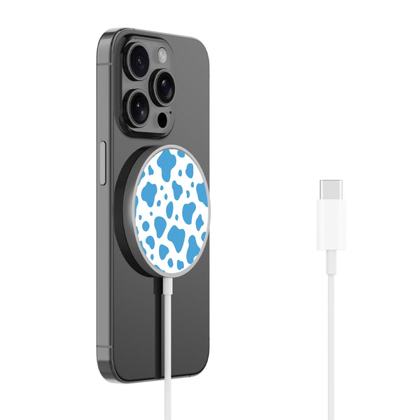 MyBat Design Lab Magnetic Wireless Charger - Silver - Blue Cow Print - MCGWIRC18SL-016-2.jpg