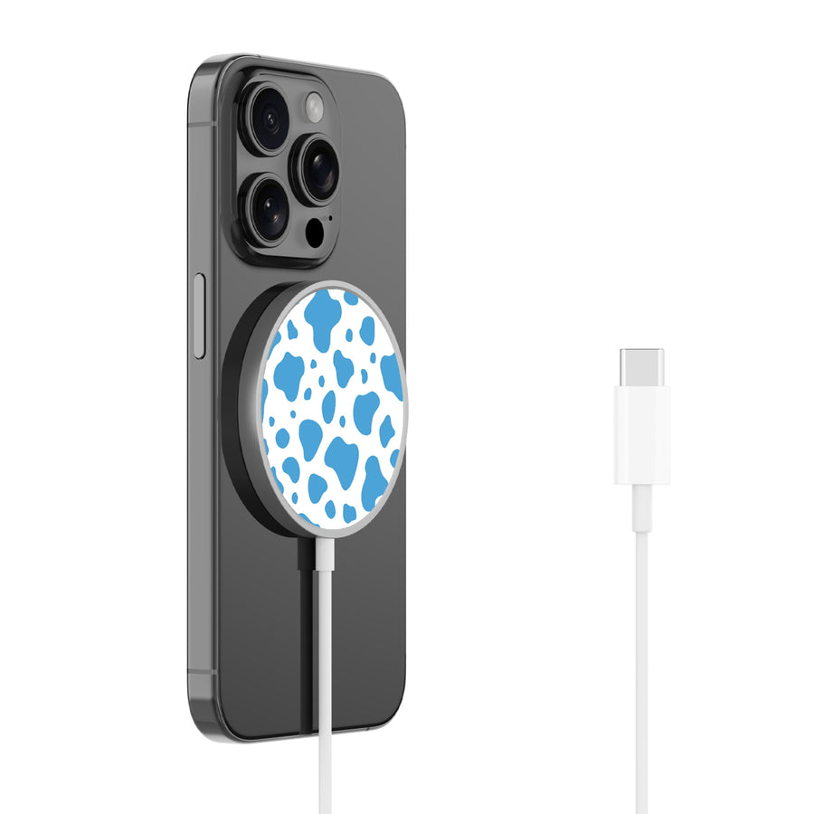 MyBat Design Lab Magnetic Wireless Charger - Silver - Blue Cow Print - MCGWIRC18SL-016-2.jpg