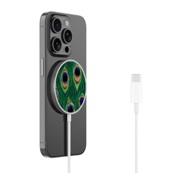 MyBat Design Lab Magnetic Wireless Charger - Silver - Peacock Feathers - MCGWIRC18SL-018-2.jpg