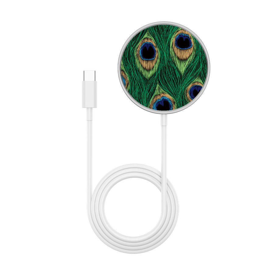 MyBat Design Lab Magnetic Wireless Charger - Silver - Peacock Feathers - MCGWIRC18SL-018-3.jpg