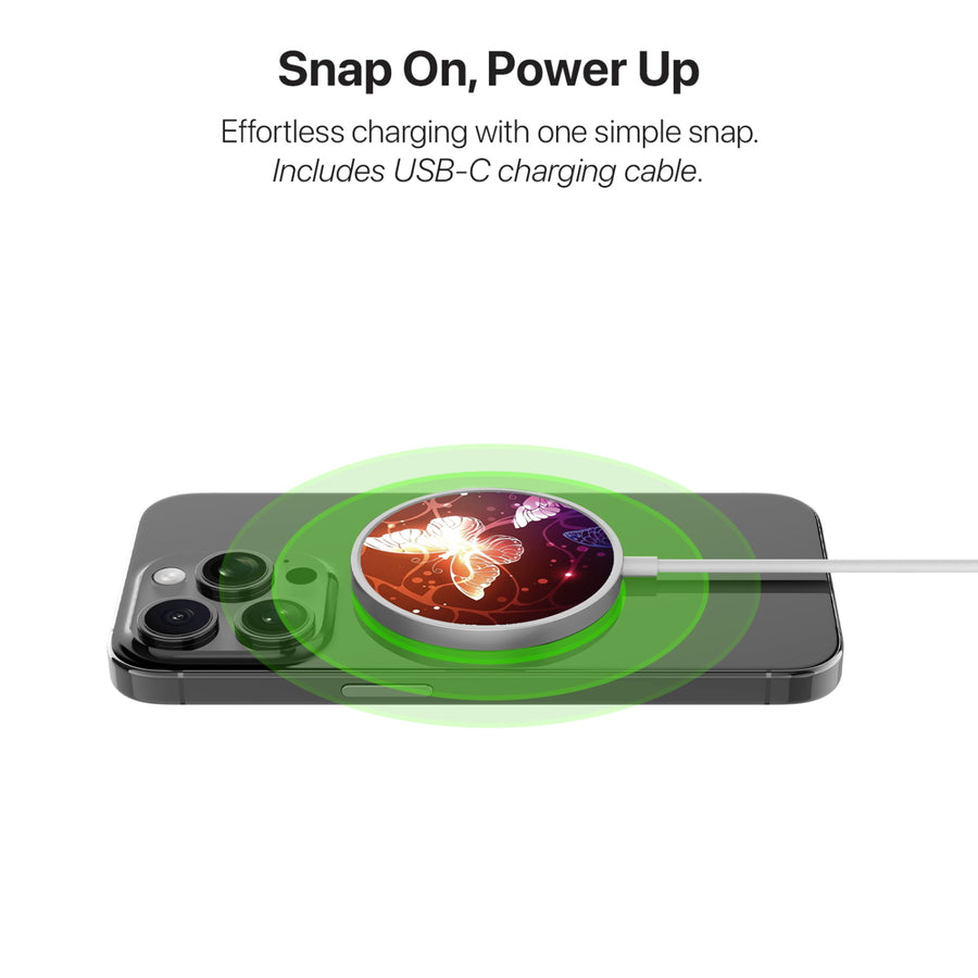 MyBat Design Lab Magnetic Wireless Charger - Silver - Neon Butterflies - MCGWIRC18SL-022-4.jpg