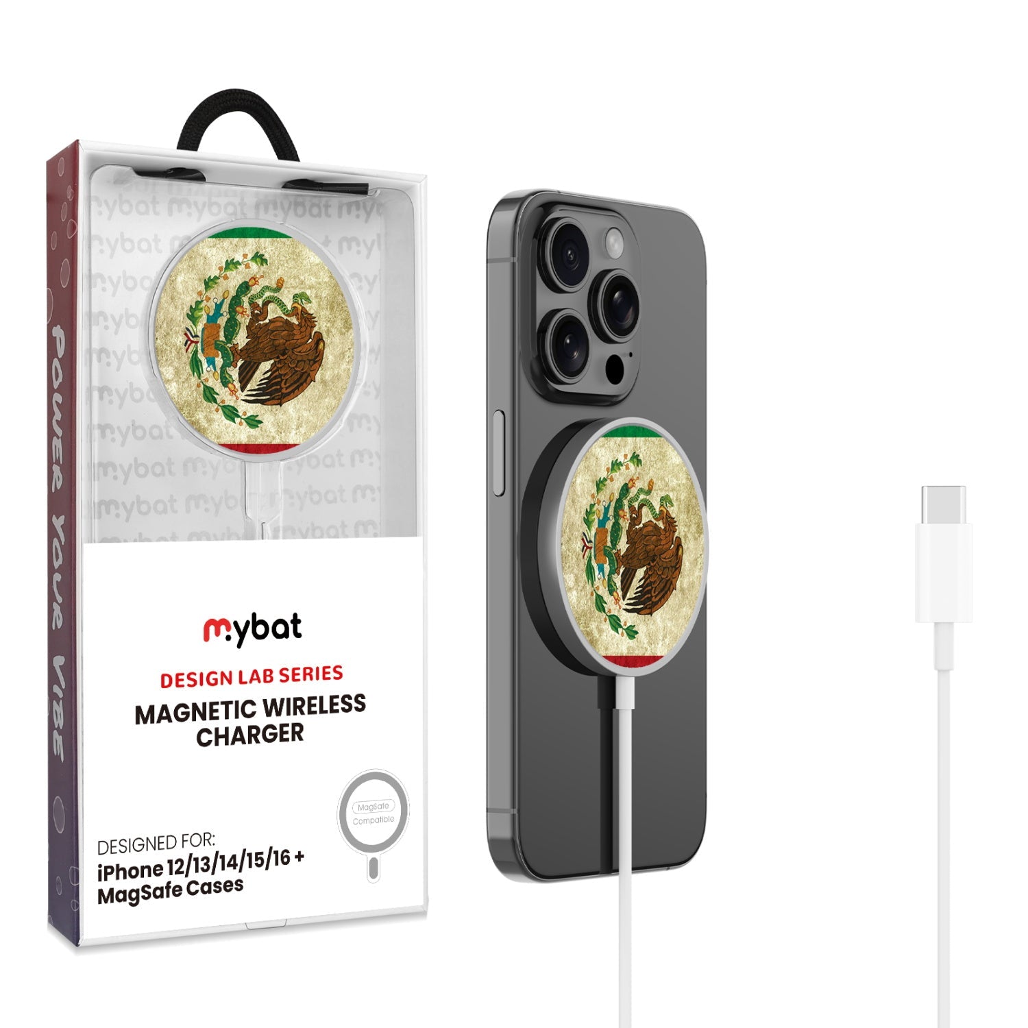 MyBat Design Lab Magnetic Wireless Charger - Silver - Mexican Flag