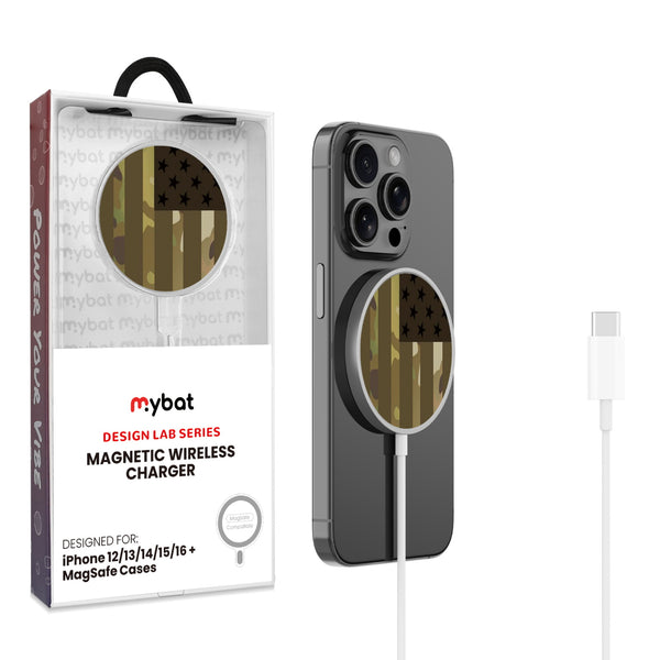 MyBat Design Lab Magnetic Wireless Charger - Silver - Military Camouflage American Flag - MCGWIRC18SL-054-1.jpg