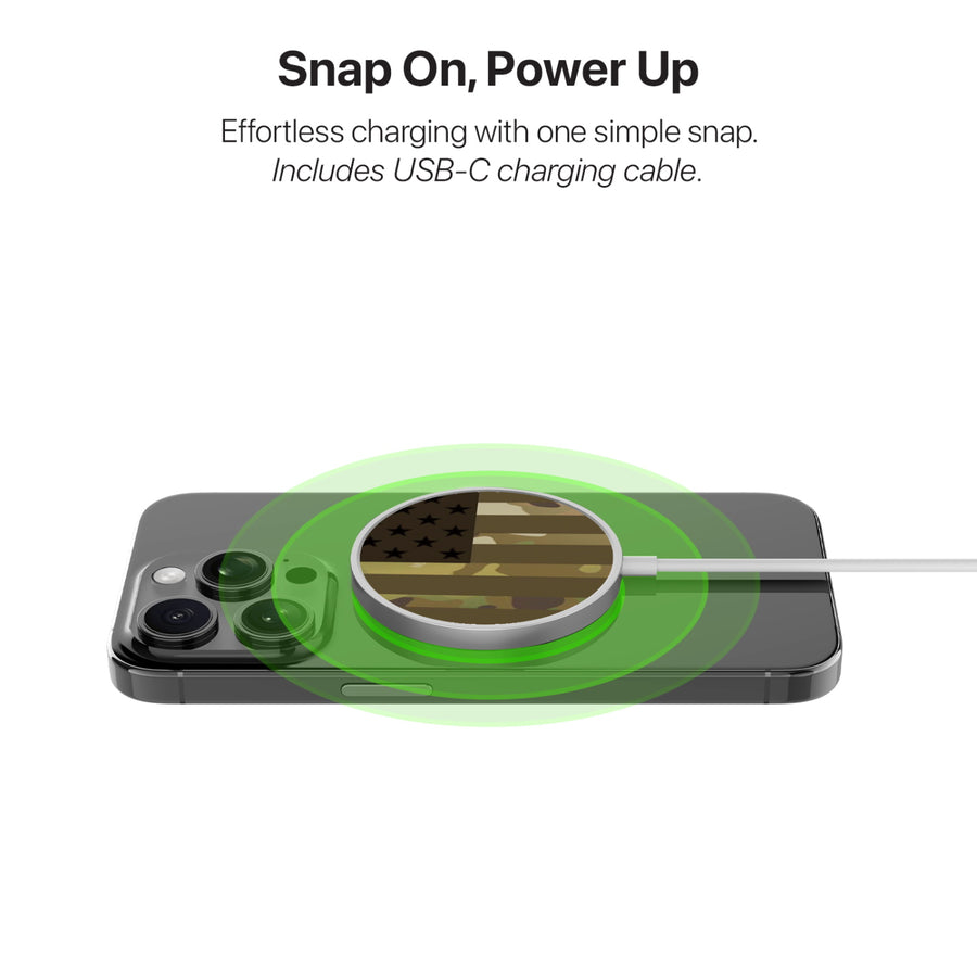 MyBat Design Lab Magnetic Wireless Charger - Silver - Military Camouflage American Flag - MCGWIRC18SL-054-4.jpg
