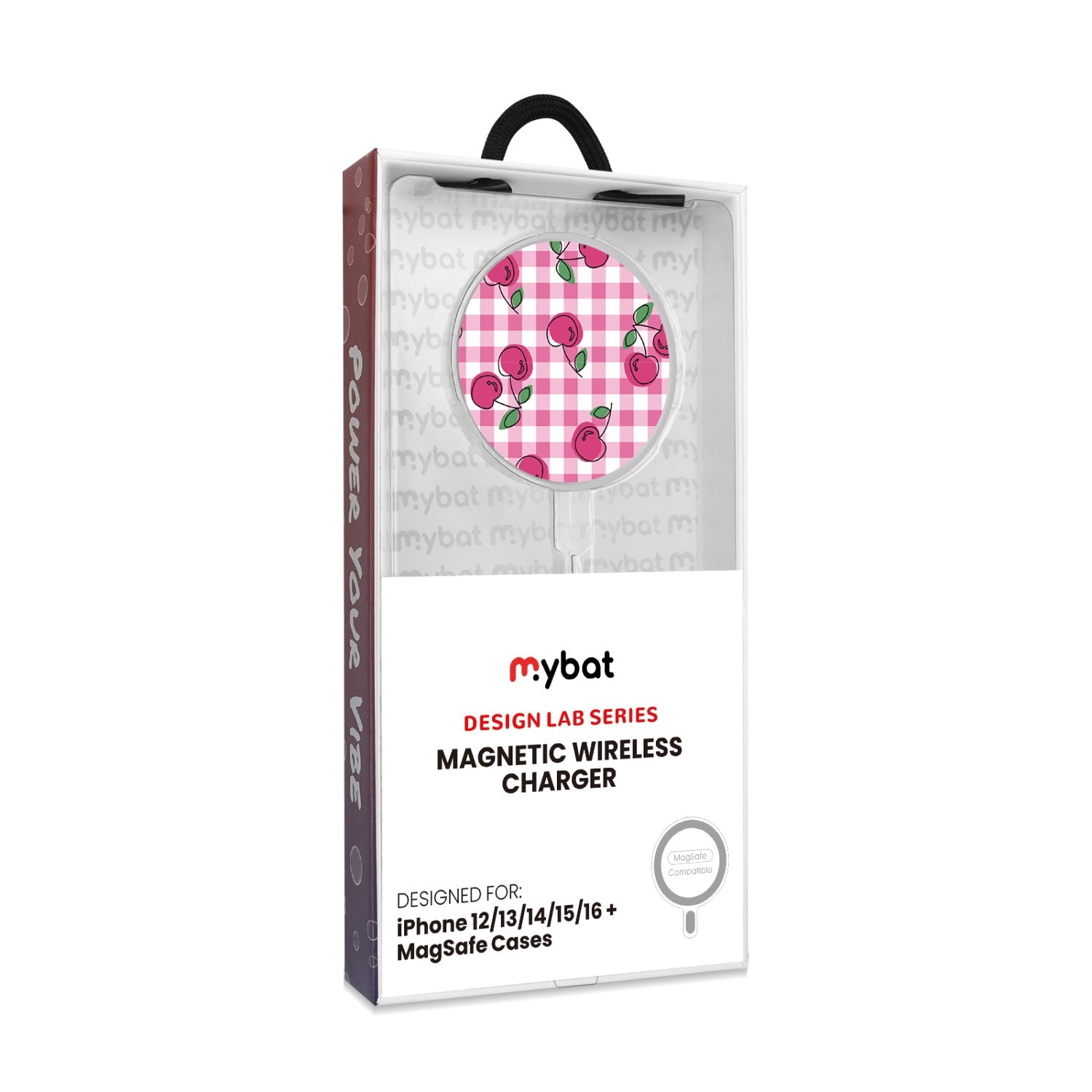 MyBat Design Lab Magnetic Wireless Charger - Silver - Pink Cherries