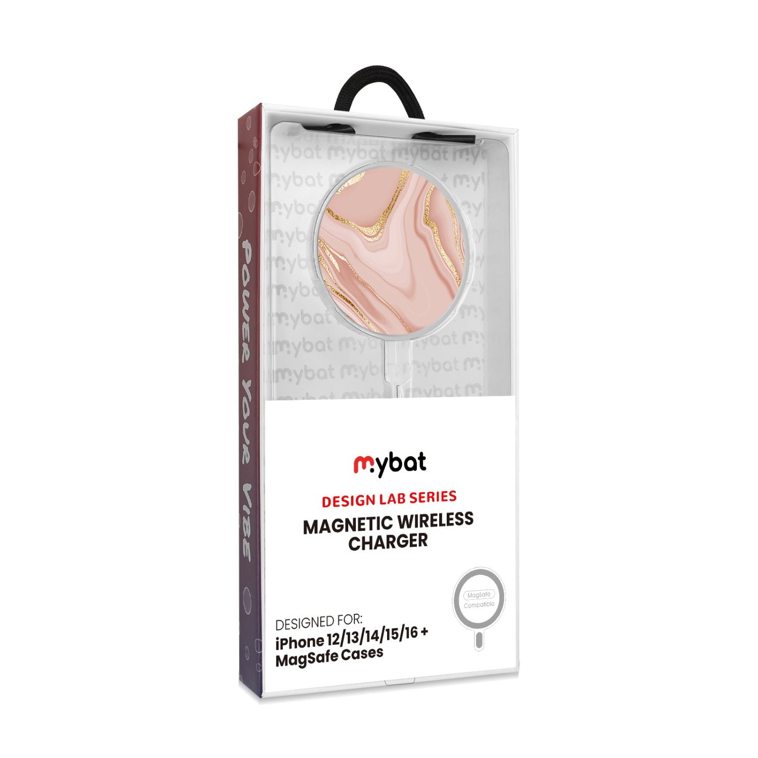 MyBat Design Lab Magnetic Wireless Charger - Silver - Pink Marble